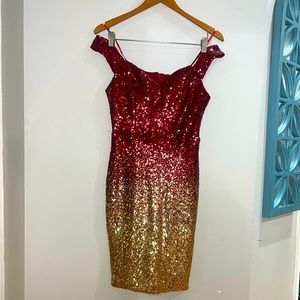 Woman’s Ombré BodyCon Burgandy to Gold Dress size M